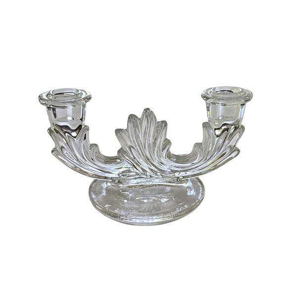 4x8" Fostoria Chintz Etched Blown Glass Double Candle Holder, Mint Condition - Picture 3 of 10